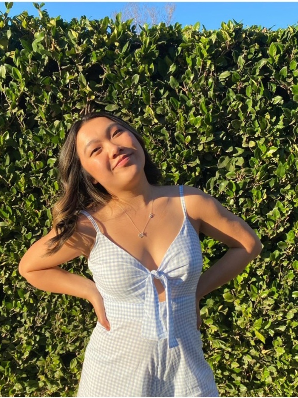 Light Blue Gingham Tie-Front Jumpsuit